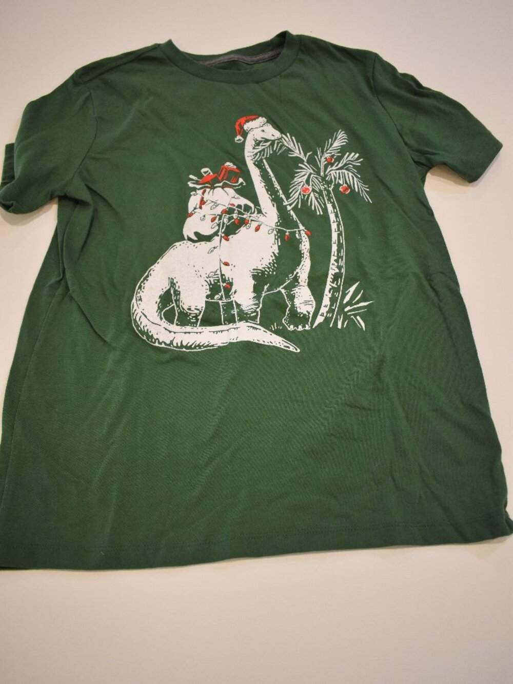 Old Navy Kids XL 14/16 Christmas Dinosaur T Shirt Green Santa Holiday